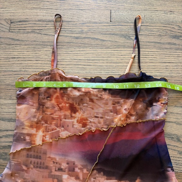 Urban Outfitters Mesh Santorini Landscape Mini Dress Orange Purple Medium - Picture 2 of 5